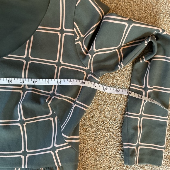 Boden Eliza Ponte Dress Geometric Square. Olive Green with Pink. Size 8 Long. - Picture 6 of 9